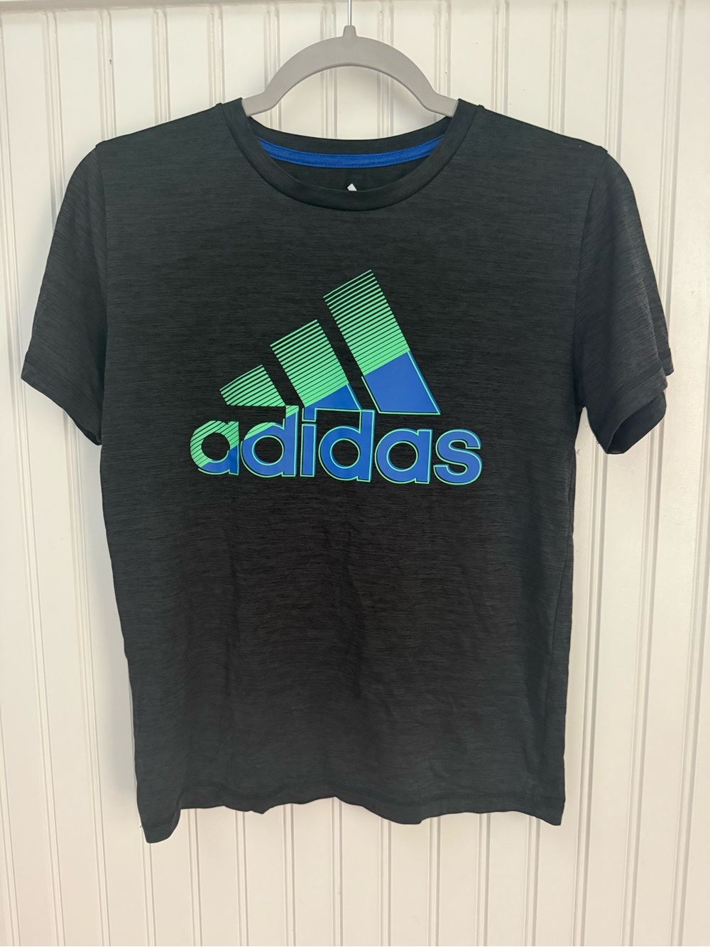 Adidas Black Short-Sleeve Tee with Blue and Green Logo